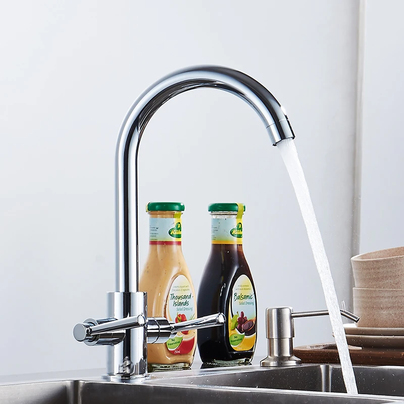 

New Style 360 rotation Double handle silver kitchen faucet kitchen sink mixer tap Crane torneira cozinha water tap