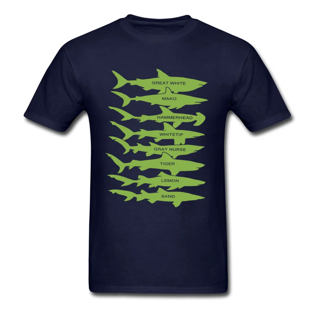 Shark Types Men Company Casual Tops T Shirt Round Collar Autumn 100% Cotton T-Shirt Group Short Sleeve T-shirts Shark Types navy