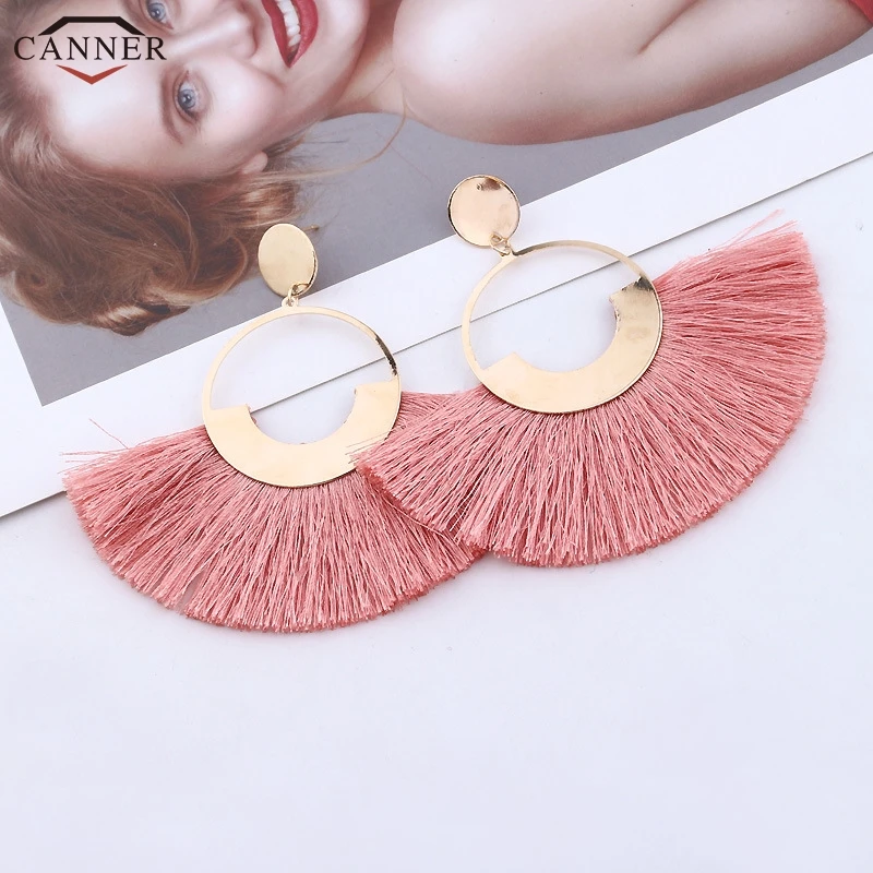 

Handmade Colorful Tassel Earrings for Women Boho Big Fan Shape Drop Earrings 2019 Statement Fringe Earrings Gold Jewelry H30