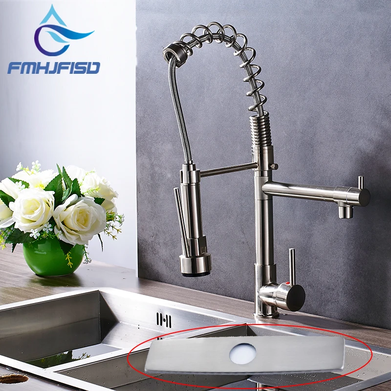 

Nickel Spring Pull Down Kitchen Faucet Dual Spouts 360 Swivel Handheld Shower Kitchen Spring Mixer Taps