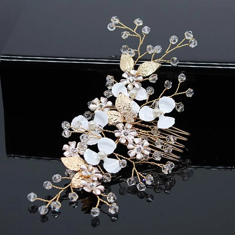 Wedding Head Flower Crystal Pearl Hair combs for brides Handmade Women Head Ornaments Bridal Hair Clips Accessories Jewelry