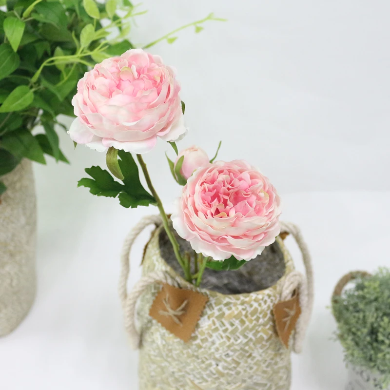 JAROWN Artificial 3 Heads Peony Flowers Branch Simulation Silk Fake Rose Flower For Wedding Decorations Home Party Decor Floers (5)