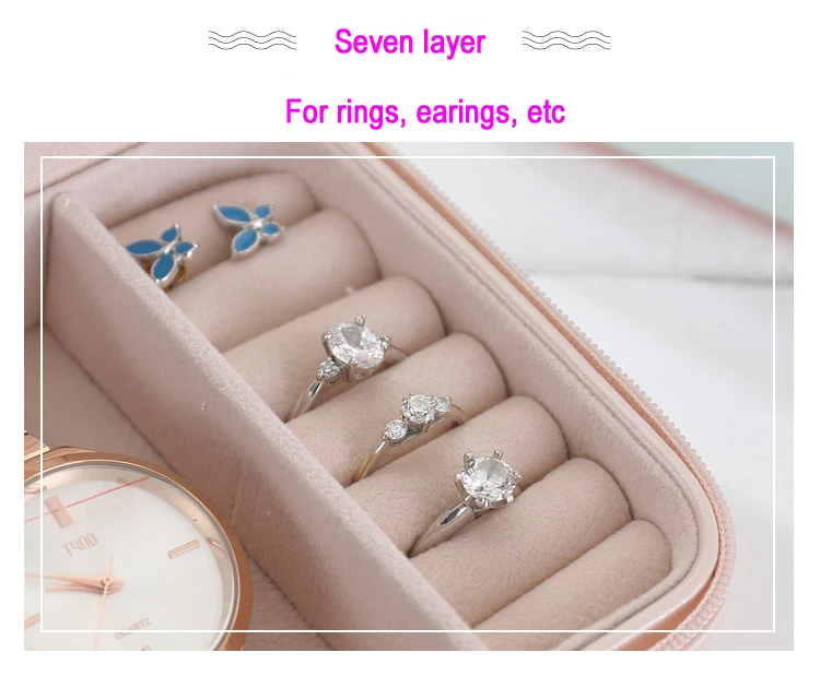 High quality Travelling Cosmetic PU Leather Jewelry Box Necklace bracelet earing Ring Storage Case for jewelry packaging box Jewelry Packaging & Displays cheap