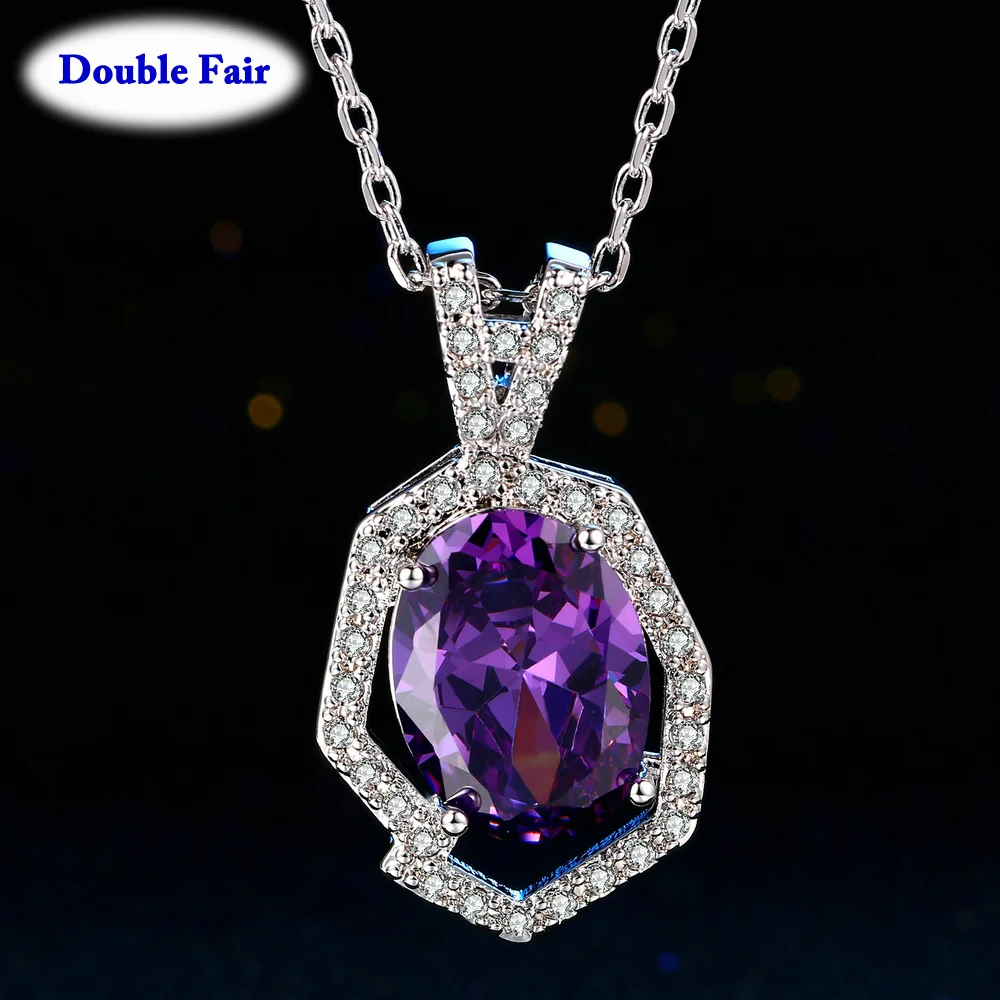 High Quality Oval Purple Rhinestone Silver Color Necklaces & Pendants