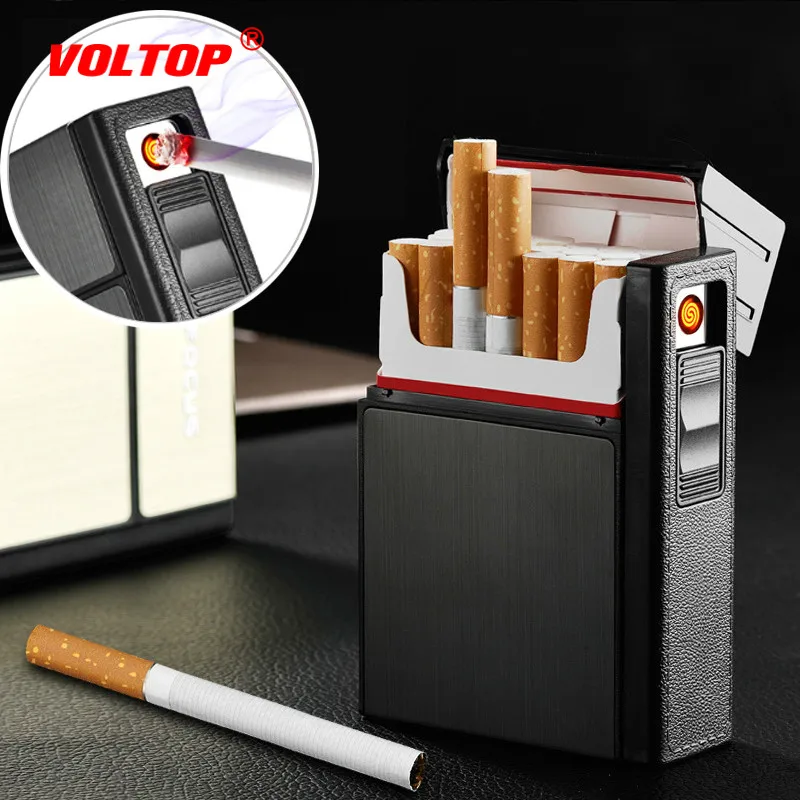 

20pcs/box Cigarette Lighter Case Car Accesories USB Charged Electronic Creative Cigarette Box Holder with Flameless Windproof