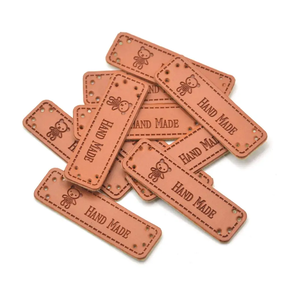 KALASO Wholesale 30pcs Bear Handmade Labels Clothes Garment PU Leather Hand Made Tags Jeans Bags Shoes Sewing Supplies | Дом и сад