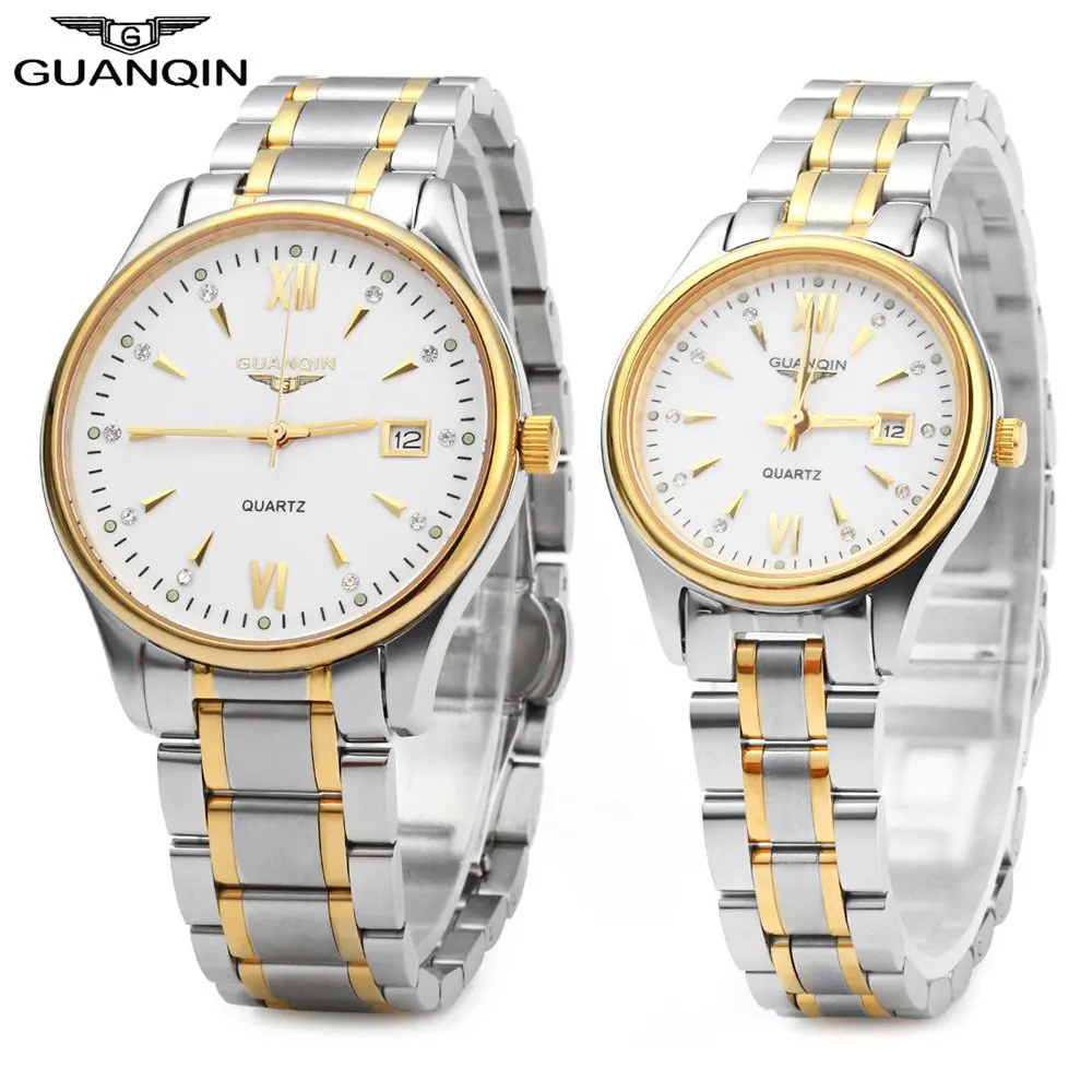 GUANQIN font b Couple b font Calendar Rhinestone Luminous Quartz font b Watch b font with