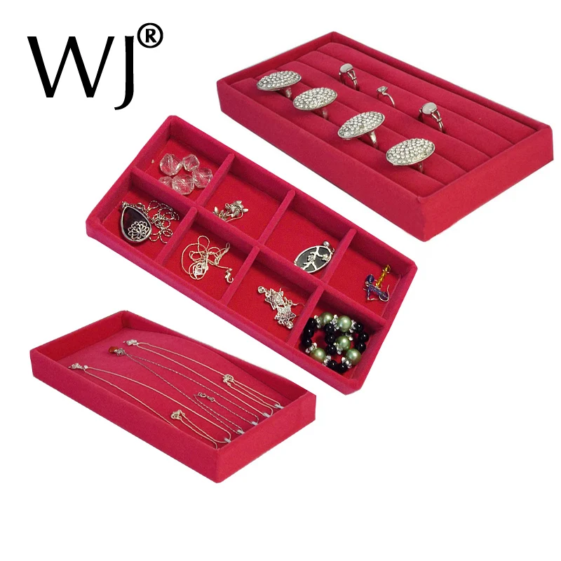 Organizer Rose Red Velvet 11x22cm Jewelry Display Tray Kit Ring