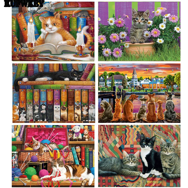 

5d drill embroidery Cats Bookshelf 5d diamond painting full display resin stones mosaic round square pictures of rhinestones art