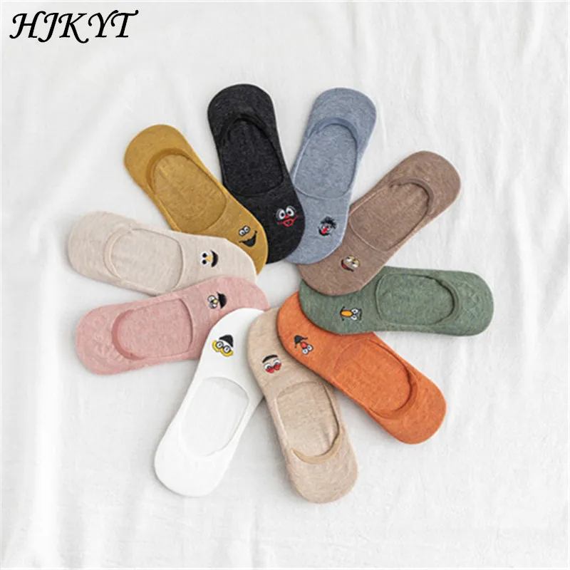 

2019 Summer Female Smile Socks Invisible art yellow short Embroidery Cartoon Boat Fashion kawaii harajuku korean style women