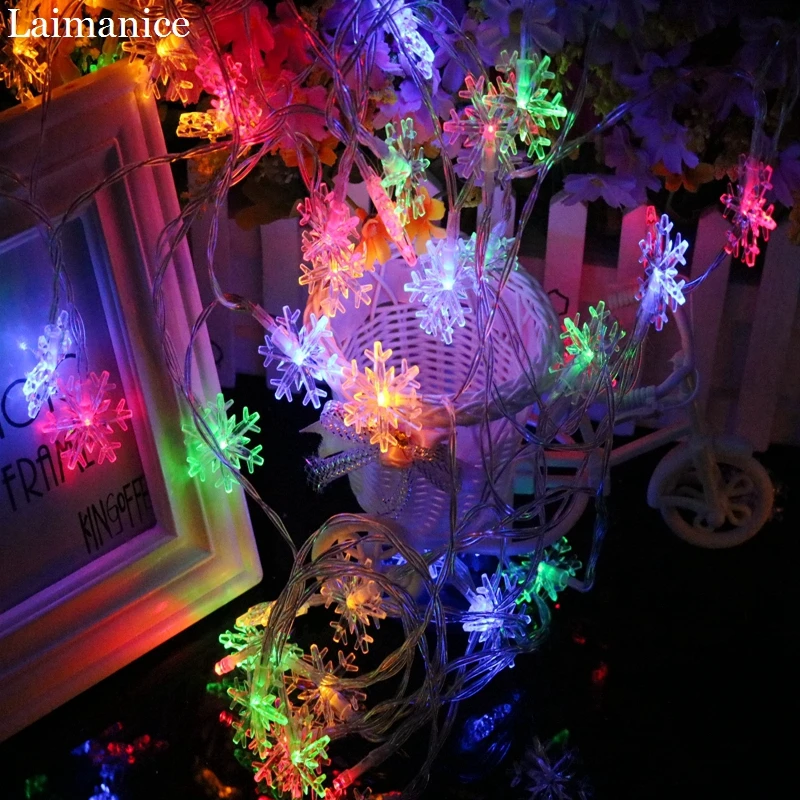 

10M 60Leds 220V Christmas Tree Snow Flakes Led String Fairy Light Xmas Party Home Wedding Garden Garland Christmas Decorations