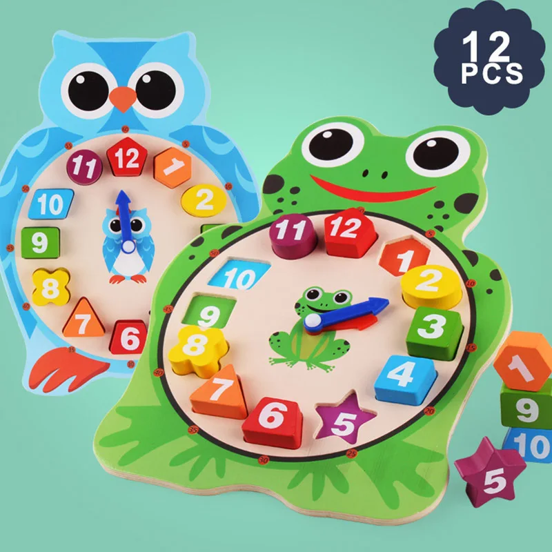  Cartoon Animal Digital Clock Wooden Building Blocks Toy Frog Shape Kindergarten Children Teaching M - 32918481521