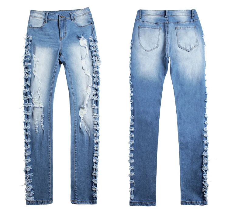 2017 autumn and winter fashion Europe and the United States foreign trade women's holes Slim stretch jeans feet pencil jeans (7)