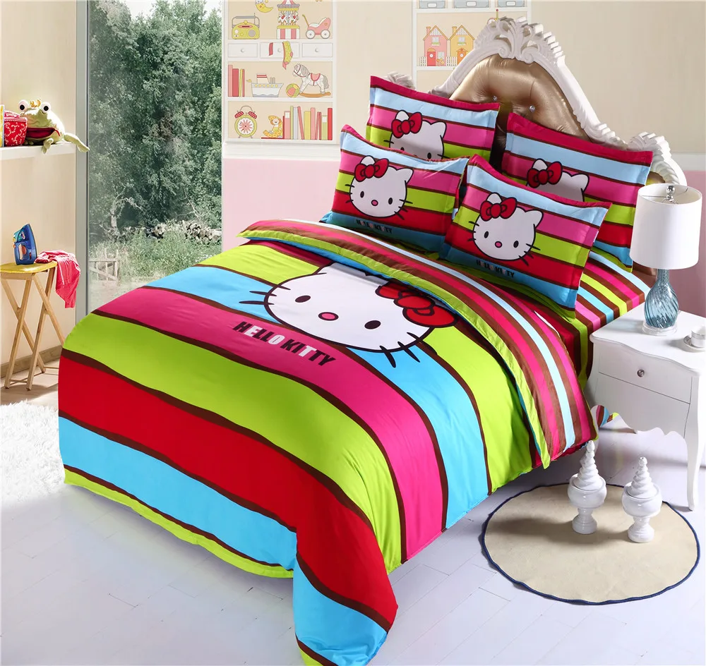 Fashion Lovely Kitty Cat Print Bedding Sets Twin Full Queen Size Quilt