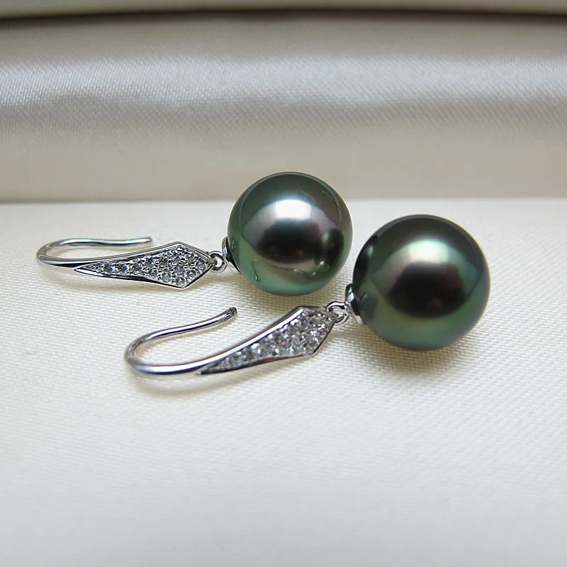 

Eternal wedding Women Gift word 925 Sterling Black Pearl Tahitian Pearl circle inlay genuine flawless earrings earring