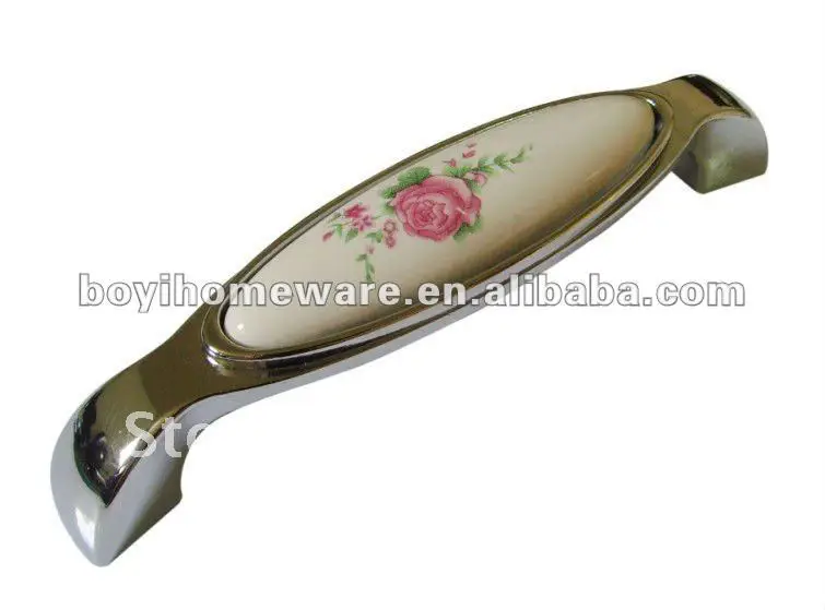Pink rose ceramic flush pull handles cupboard handles kitchen drawer