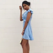 Vestido de verano para mujer, Sexy, con cuello en V, cintura ajustada, línea A, moda, elegante manga de mariposa, Vintage, Mini vestido femenino