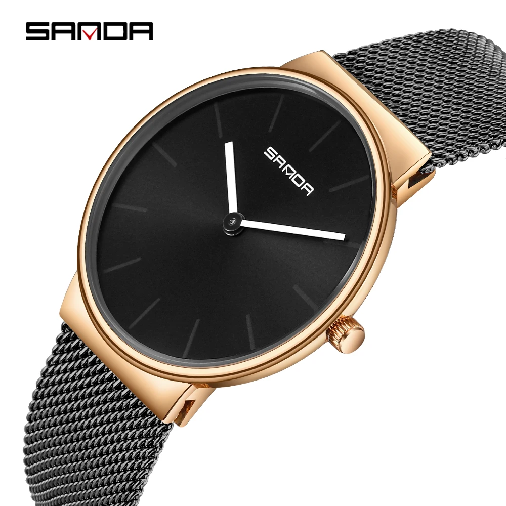 

SANDAP254 Quartz Mens Watches Top Brand Luxury Ultra Thin Stainless Steel Gold watch Minimalist Male Watch Relogio Feminino 2018