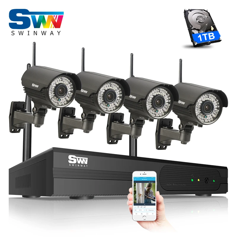 1TB HDD 4CH NVR Kit CCTV System Plug And Play 960P HD H.264 Outdoor IR Varifocal 2.8mm-12mm Home Security WIFI IP Camera | Безопасность