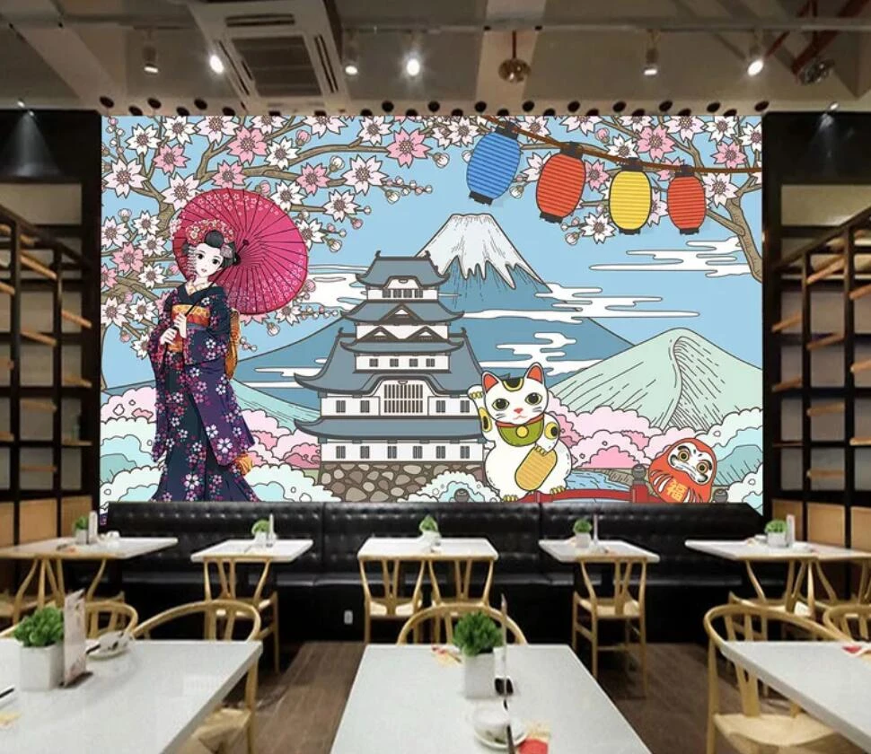 日本の着物美容日本料理寿司おいしい食品オーバーオール背景の壁の装飾壁紙壁画 Wallpapers Aliexpress