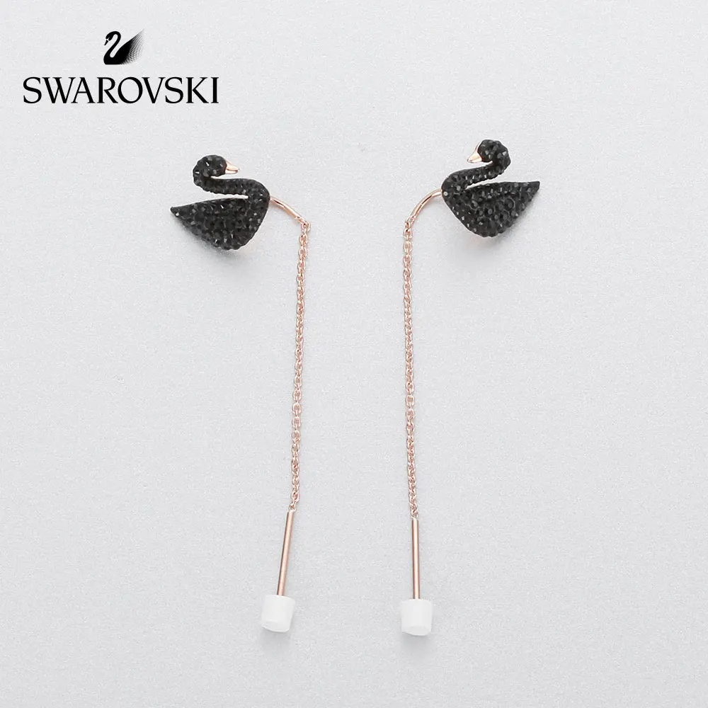 

Original Genuine Swarovski ICONIC SWAN Mystery black swan earrings gift 520 gift to girlfriend 5351805