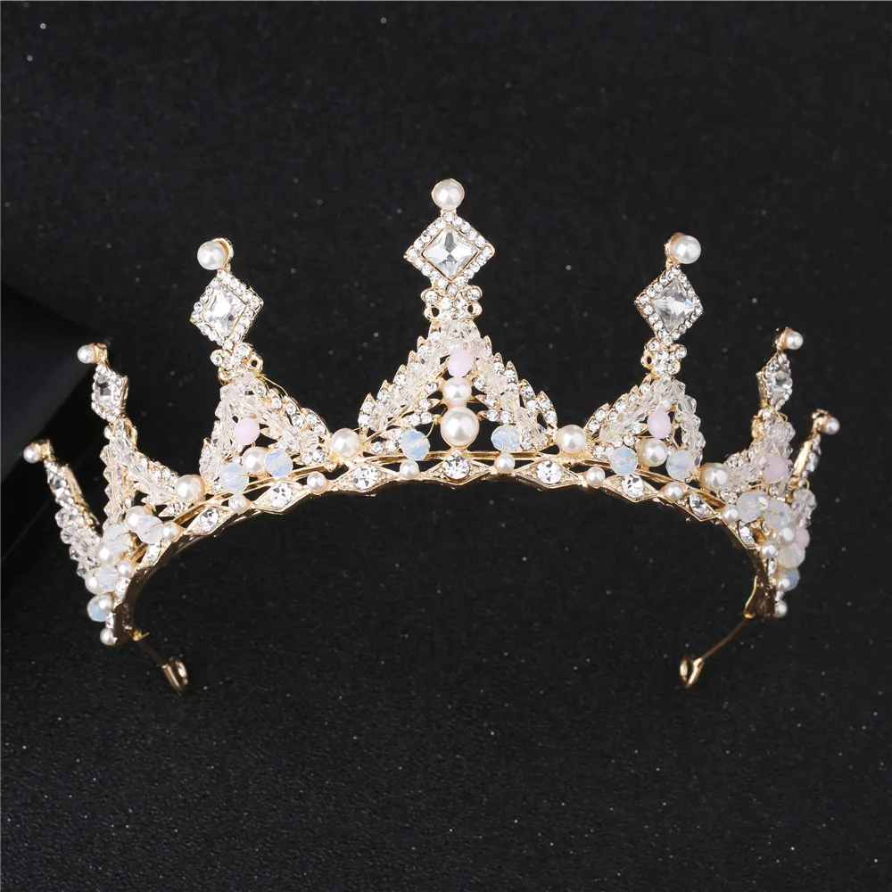 

2019Elegant Luxury Light Gold Diadem Tiaras Bridal Crown Bride Tiaras for Women Crystal Wedding Hair Accessories Baroque Jewelry