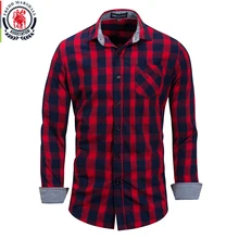 Fredd Marshall Лето Новое Повседневное платье рубашка мужская с длинным рукавом модная клетчатая джинсовая рубашка чистого хлопка брендовая одежда FM158