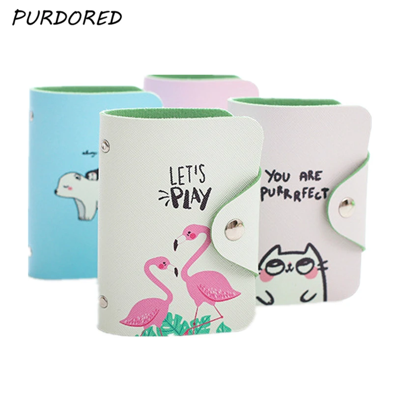 

PURDORED 1 pc 20 Bits Card Holders PU Cartoon Flamingo Printing Card Bag Cute Women Wallet Credit Card Holders Dropshipping