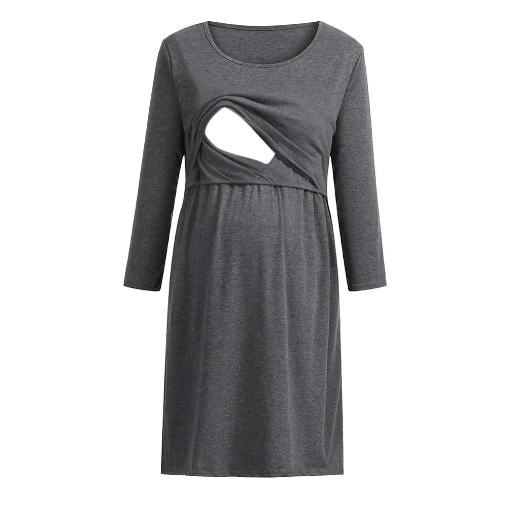 

Nursing Dress Women Elegant Long Sleeve Autumn Breastfeeding Dress For Feeding Maternity Pregnancy Clothes Plus Size 19Jan28