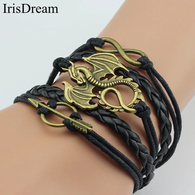 

IrisDream Vintage Dragon Arrow Infinity Charm Wax Rope Leather Wrap Bracelets For Women Men Punk Gothic Boho Bracelet Jewelry