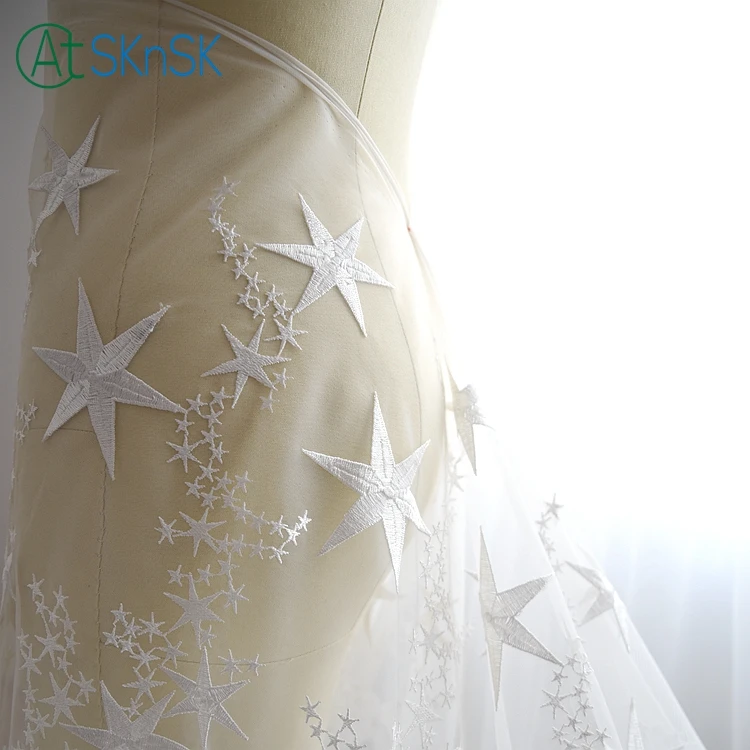2 м/лот, роскошная официальная кружевная ткань, сделай сам, свадебное платье, аксессуары для украшения, вышивка со звездами, сетчатая кружевная ткань, ширина 140 см
