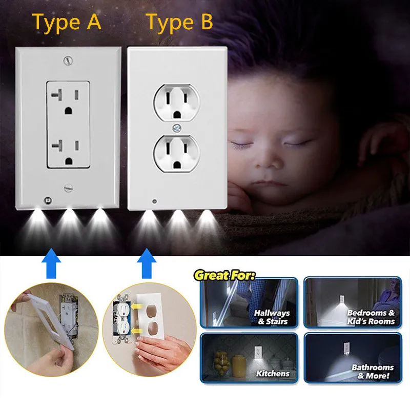 

Plug Cover LED Night Light PIR Body Motion Sensor Activated Safety Light Angel Wall Outlet Hallway Bedroom Bathroom Night Lamp