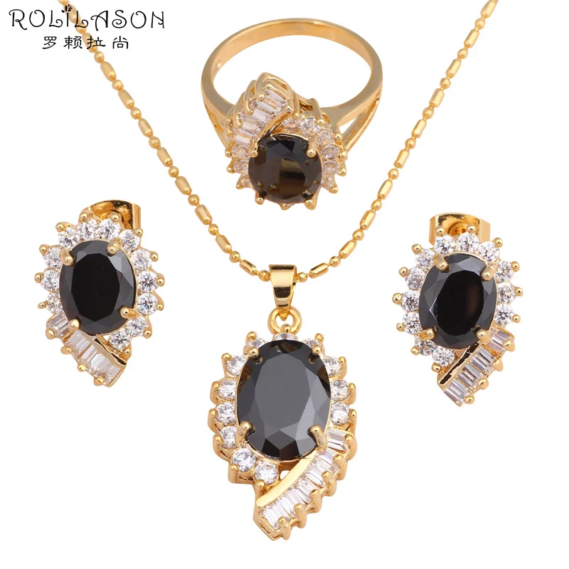 Delicate Black Crystal Inlay Cool Fashion Jewelry Set gold