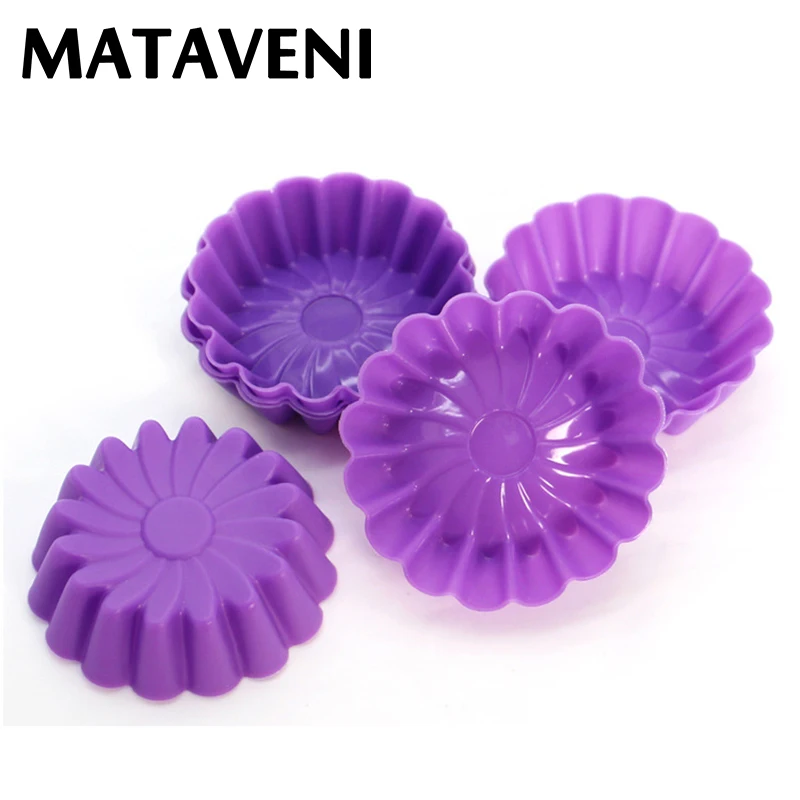 10Pcs Flower Shape Silicone Egg Tart Mold Muffin Cupcake Mold Kitchen