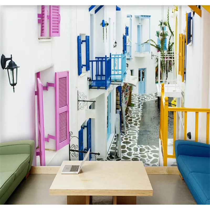 

Custom 3D photo wallpaper Santorini Greece Mediterranean landscape mural for living room bedroom TV wall mural painting art