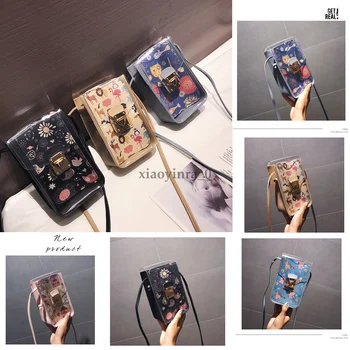 

2019 Newest Hot Women Transparent Crossbody Shoulder Bag Clear Floral Cartoon Jelly Phone Key Purse Plastic Tote Messenger Bags