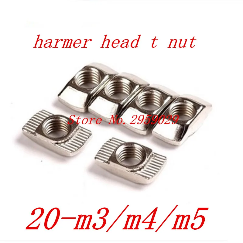 50pcs 20 M3 M4 M5 T Nut Hammer Nut Carbon Steel Nickel Plated T Fastener Sliding