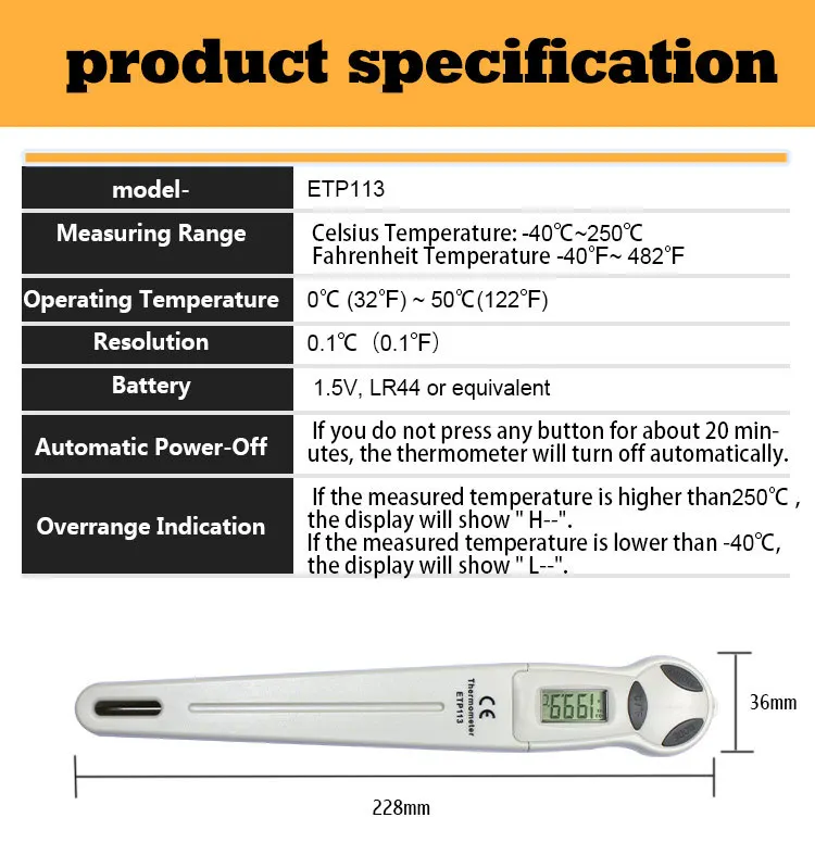All-sun ETP113 цифровой термометр портативный измеритель температуры высокоточный электронный термометр нержавеющий зонд