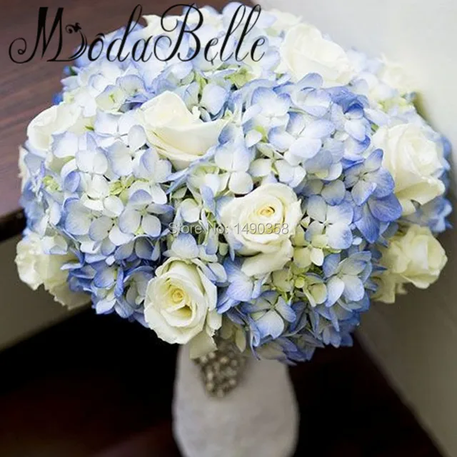 Custom Handmade Artificial Blue Ivory Wedding Bouquet Bridal Flower Custom Handmade Artificial Blue Ivory Wedding Bouquet Bridal Flower Hydrangea Rose Beach Bridesmaid Ramo Boda
