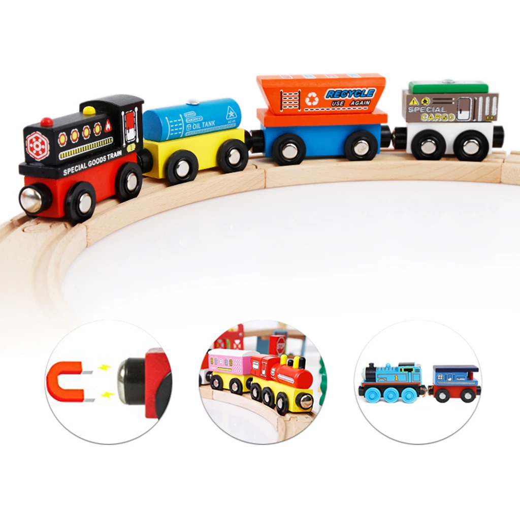 Buy 4PCS Wooden Train Cars Set Engines