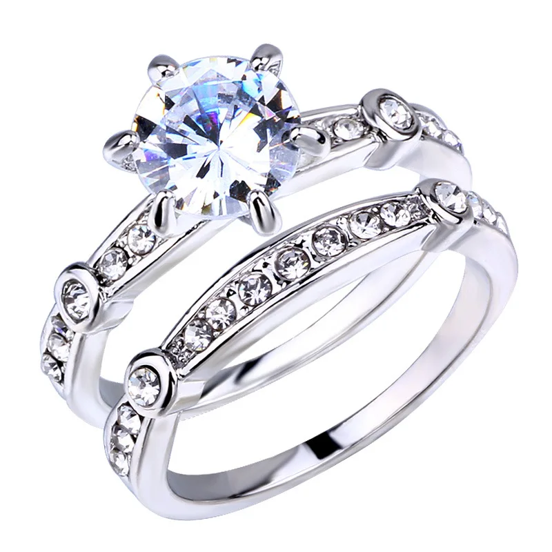 Zircon Engagement Silver Color Wedding Rings Set for Women Fashion