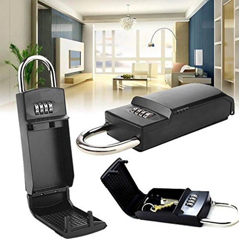 4 Digit Combination Password Key Storage Box Organizer Security Door Padlock Safe Zinc Alloy Free Installation with Hook 5
