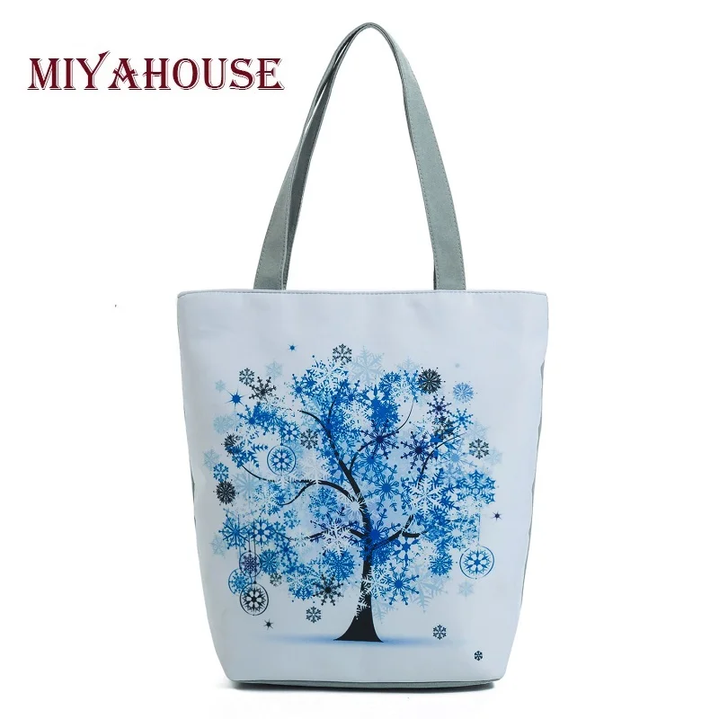 Miyahouse الأزياء دائم القطن سيدة حمل حقيبة طباعة كبيرة قدرة المرأة حقيبة يد حقيبة السفر عارضة الإناث حقيبة كتف