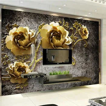

3D three-dimensional relief rose wallpaper TV backdrop wallpaper, wallpaper mural bedroom living room