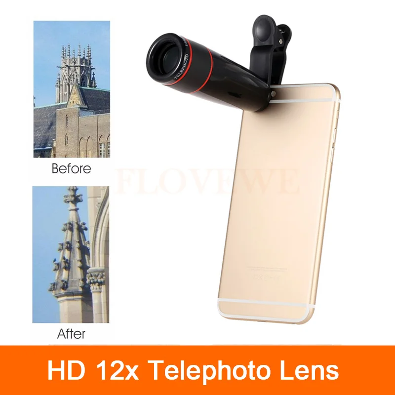 Universal Clips 12in1 Lens kit 12x Telephoto Lenses Fisheye Wide Angle Macro Lens For iPhone 6 6s 7 8 Smartphone Mobile Tripod