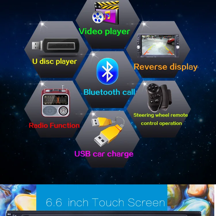 Podofo 2 Din 6," ЖК сенсорный экран автомобильный аудио 12 в авто радио плеер с bluetooth hands free камера заднего вида Авторадио Стерео