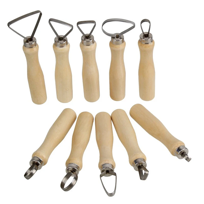 Metal + wood Thick Handle Flat Wire Cutter Clay Pottery Sculpting Tool Set Pack of 10 | Игрушки и хобби