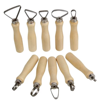 

Metal + wood Thick Handle Flat Wire Cutter Clay Pottery Sculpting Tool Set Pack of 10