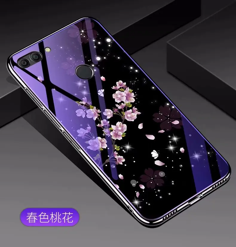 

For Huawei Y9 2018 Case Soft Silicone edge+ Hard Tempered glass bluelight Protective Back Cover case For huawei y9 2018 shell