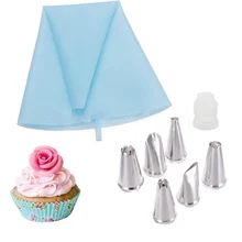 7 PCS/Set Silicone Kitchen Accessories Icing Piping Cream Pastry Bag + 6 Stainless Steel Nozzle Set DIY Cake Decorating Tips Set